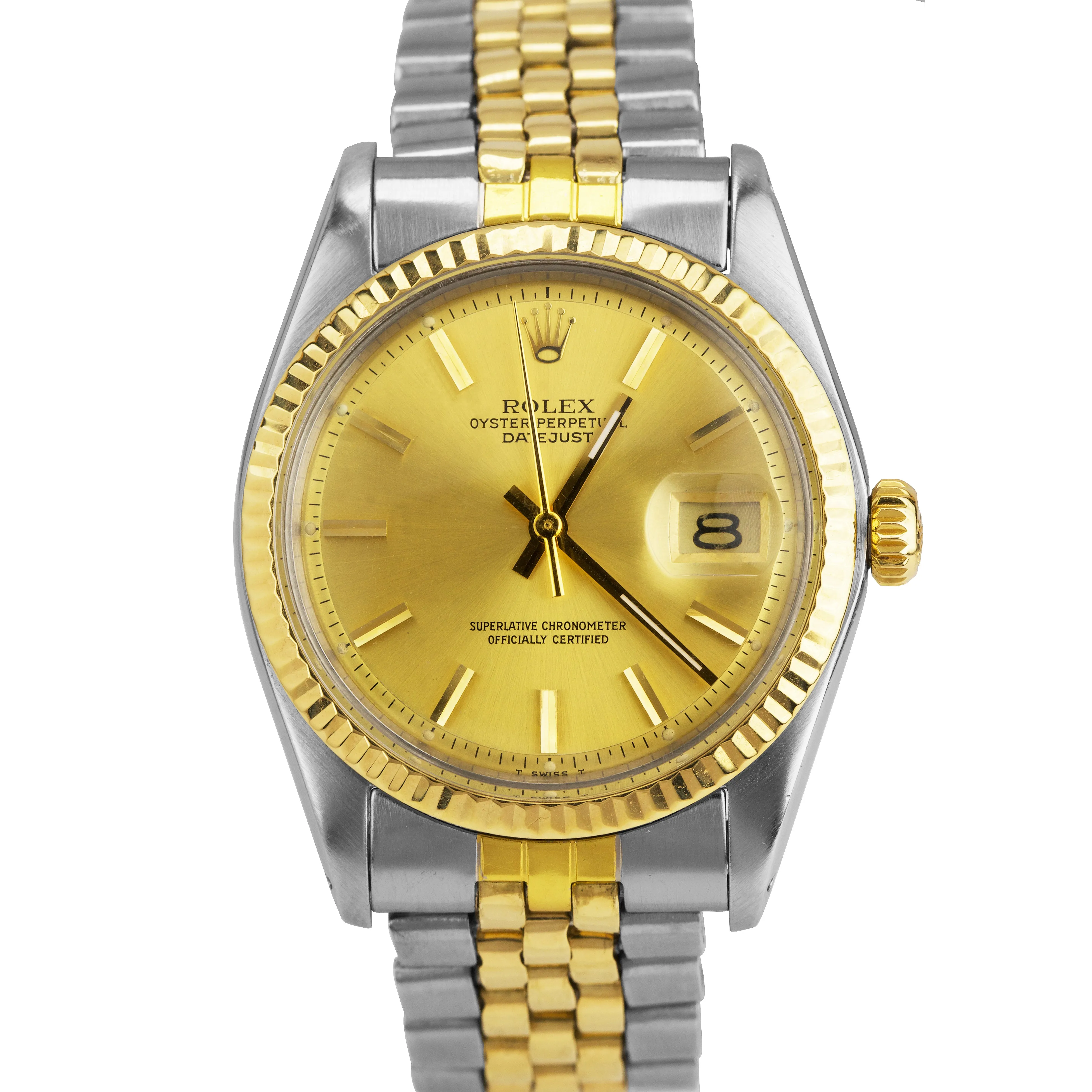 Vintage Rolex DateJust 36mm 1601 Pie Pan Two-Tone Gold Steel Jubilee Watch 16013