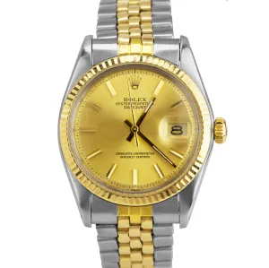 Vintage Rolex DateJust 36mm 1601 Pie Pan Two-Tone Gold Steel Jubilee Watch 16013