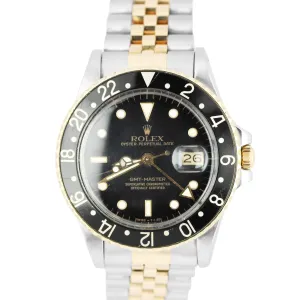 Vintage Rolex GMT-Master Two-Tone 18k Gold Stainless Black 40mm 16753 Watch