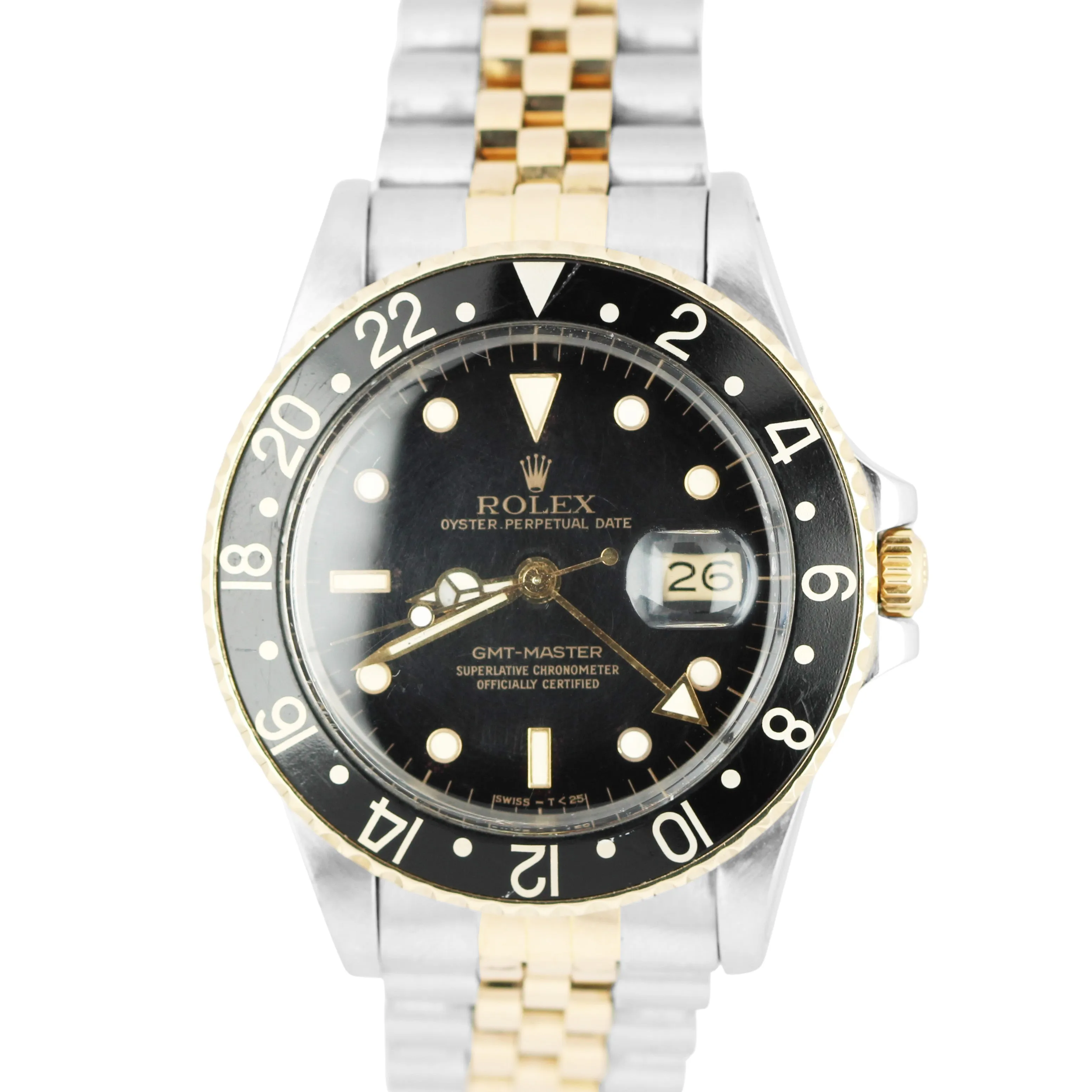 Vintage Rolex GMT-Master Two-Tone 18k Gold Stainless Black 40mm 16753 Watch
