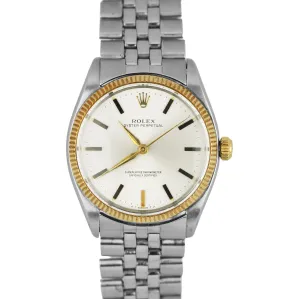VINTAGE Rolex Oyster Perpetual Stainless Silver Dial 34mm 18k Fluted 6564 Watch