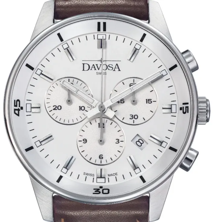Vireo Quartz Chronograph Swiss-Made White Brown Pilot Watch 16249315
