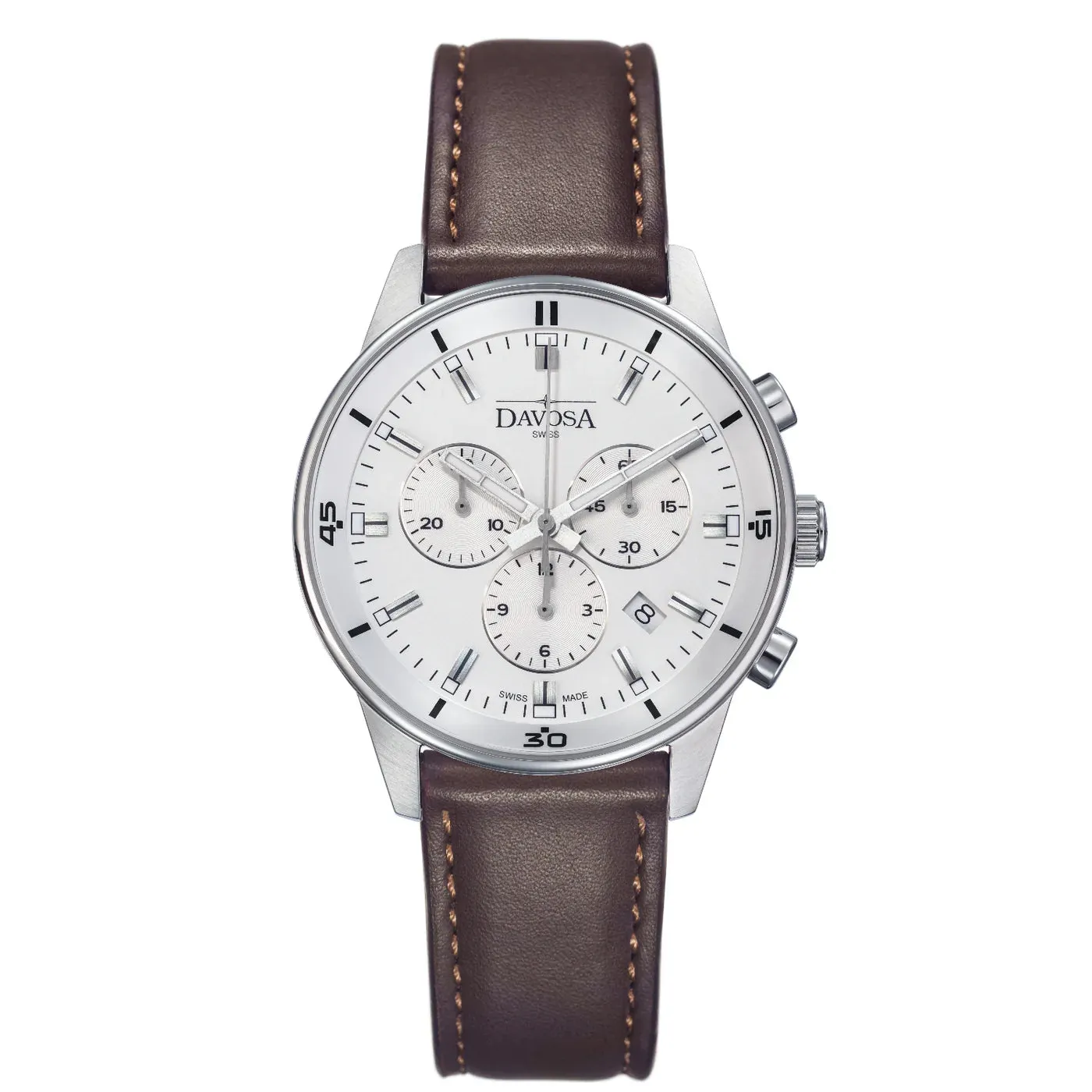 Vireo Quartz Chronograph Swiss-Made White Brown Pilot Watch 16249315