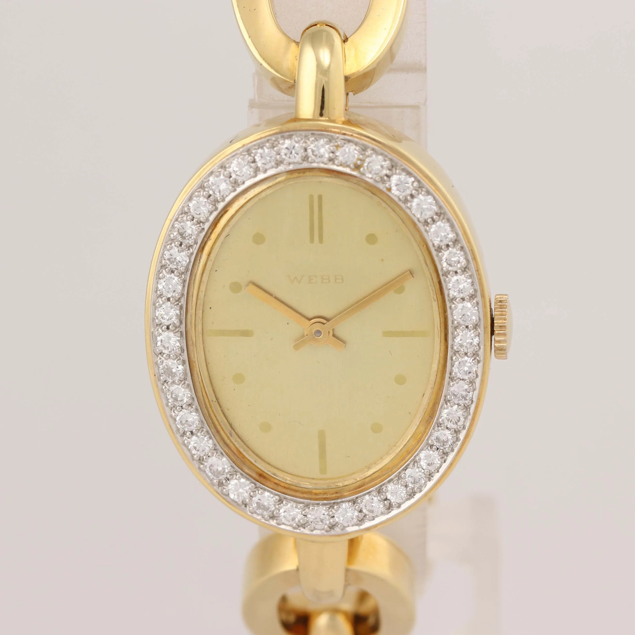 VTG Ladies David Webb 18k Yellow Gold Platinum Diamond Bracelet Oval Watch D8