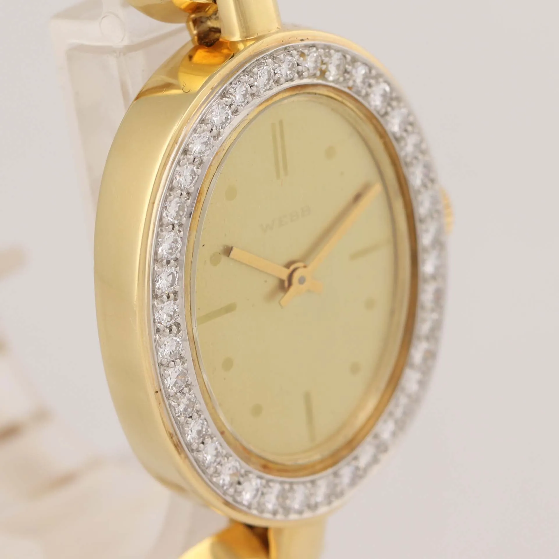 VTG Ladies David Webb 18k Yellow Gold Platinum Diamond Bracelet Oval Watch D8