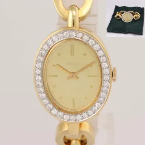 VTG Ladies David Webb 18k Yellow Gold Platinum Diamond Bracelet Oval Watch D8
