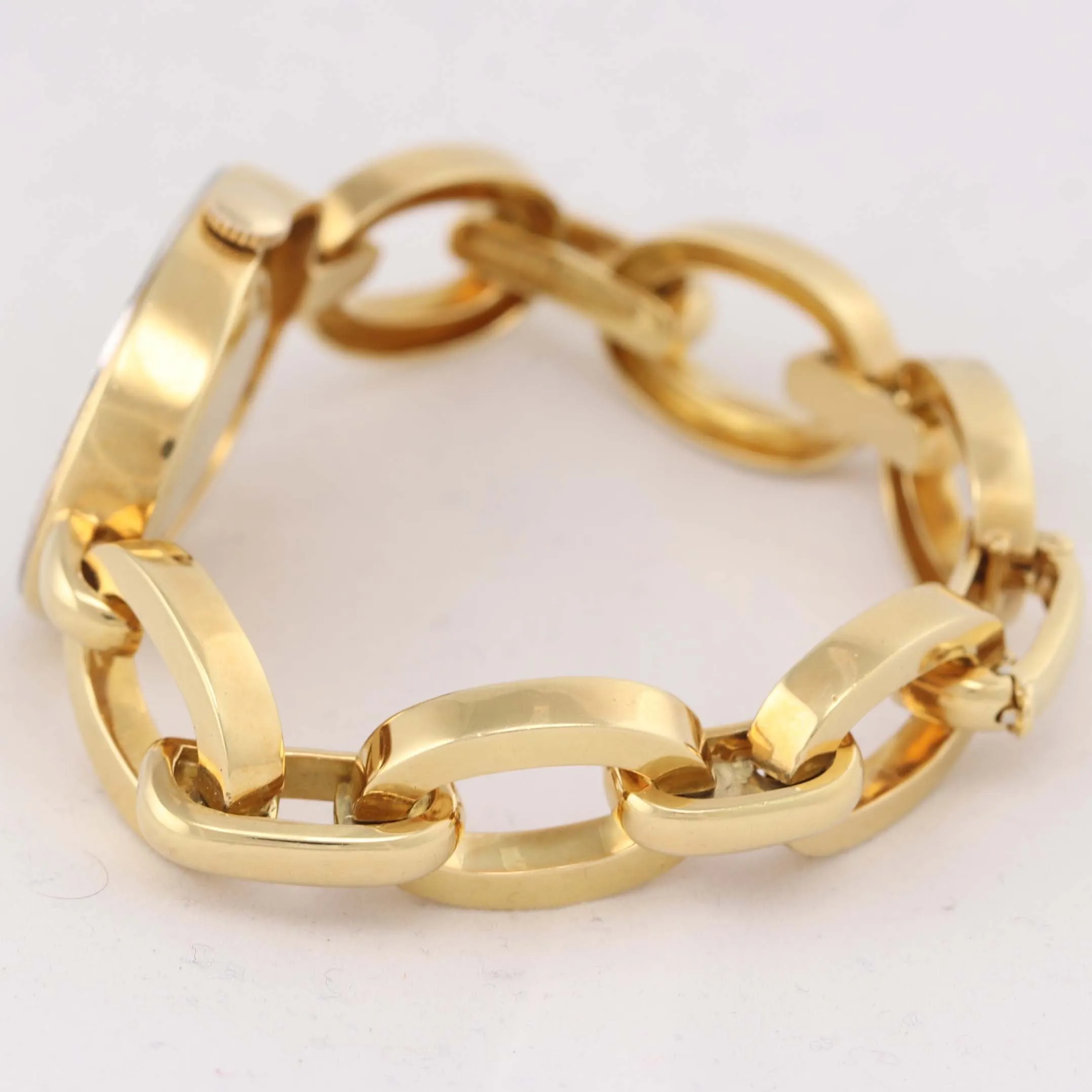 VTG Ladies David Webb 18k Yellow Gold Platinum Diamond Bracelet Oval Watch D8