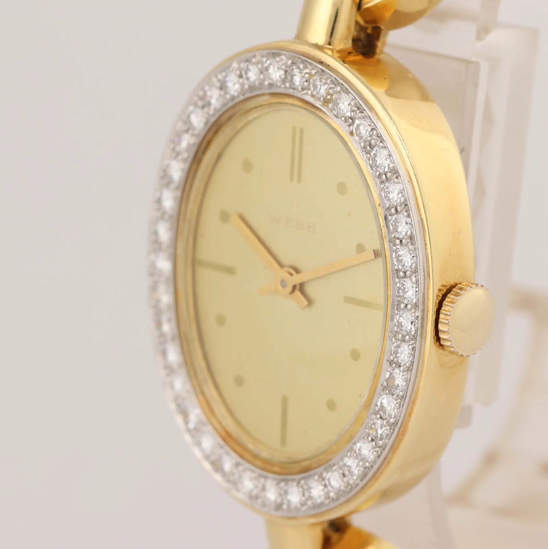 VTG Ladies David Webb 18k Yellow Gold Platinum Diamond Bracelet Oval Watch D8
