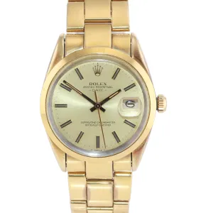 VTG Rolex Date Gold Shell 15505 34mm Champagne Stick Oyster Perpetual Watch