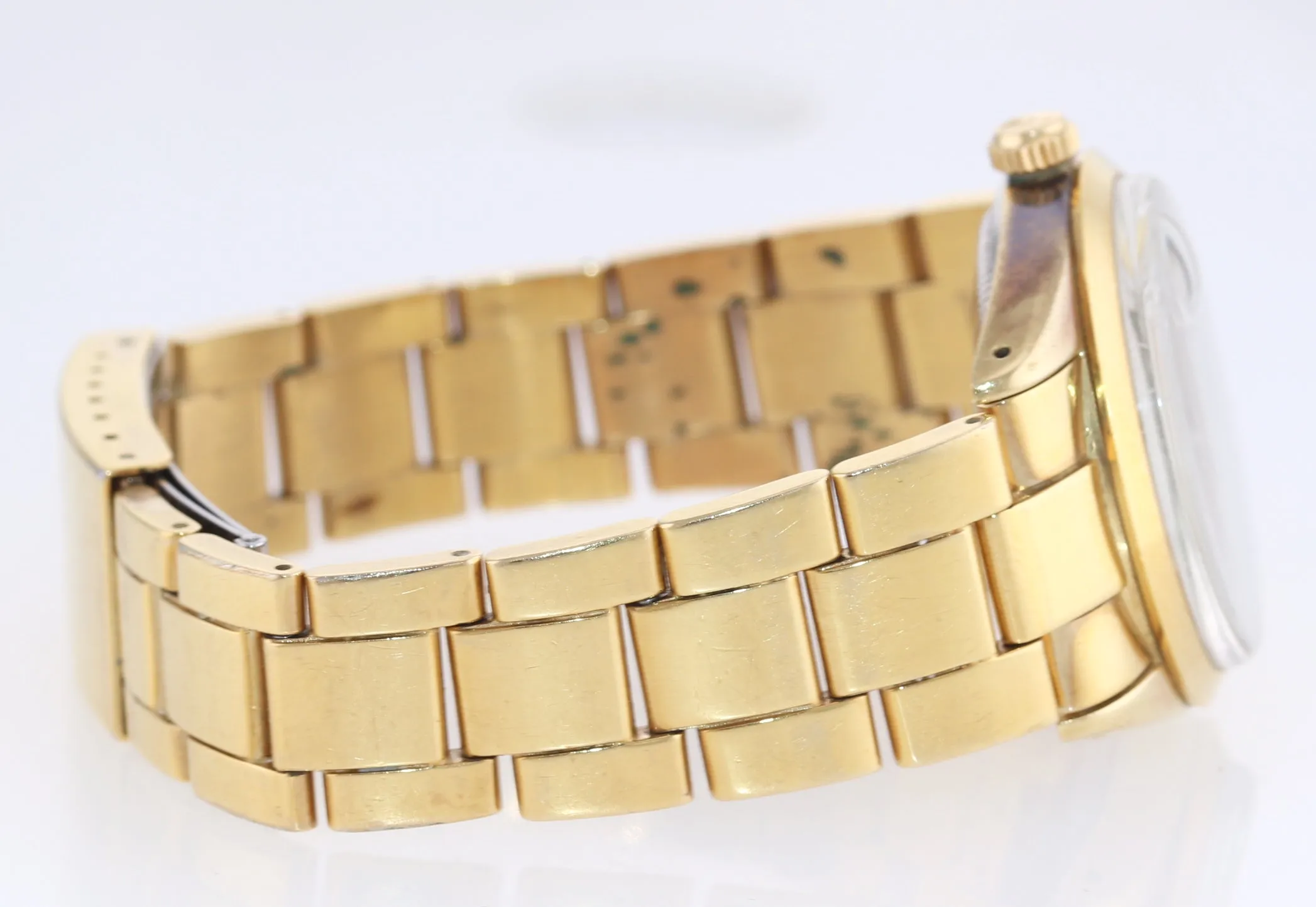VTG Rolex Date Gold Shell 15505 34mm Champagne Stick Oyster Perpetual Watch