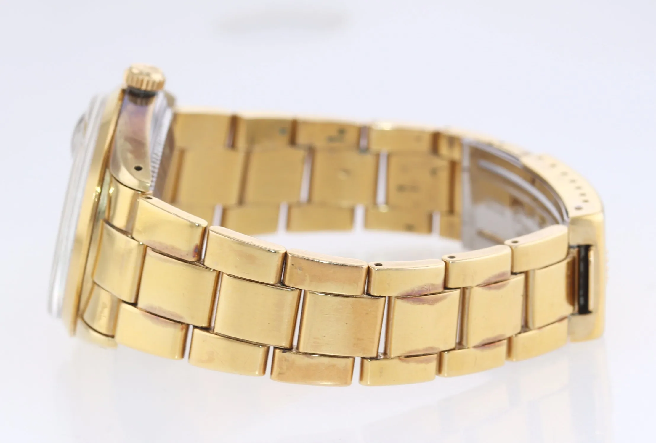 VTG Rolex Date Gold Shell 15505 34mm Champagne Stick Oyster Perpetual Watch