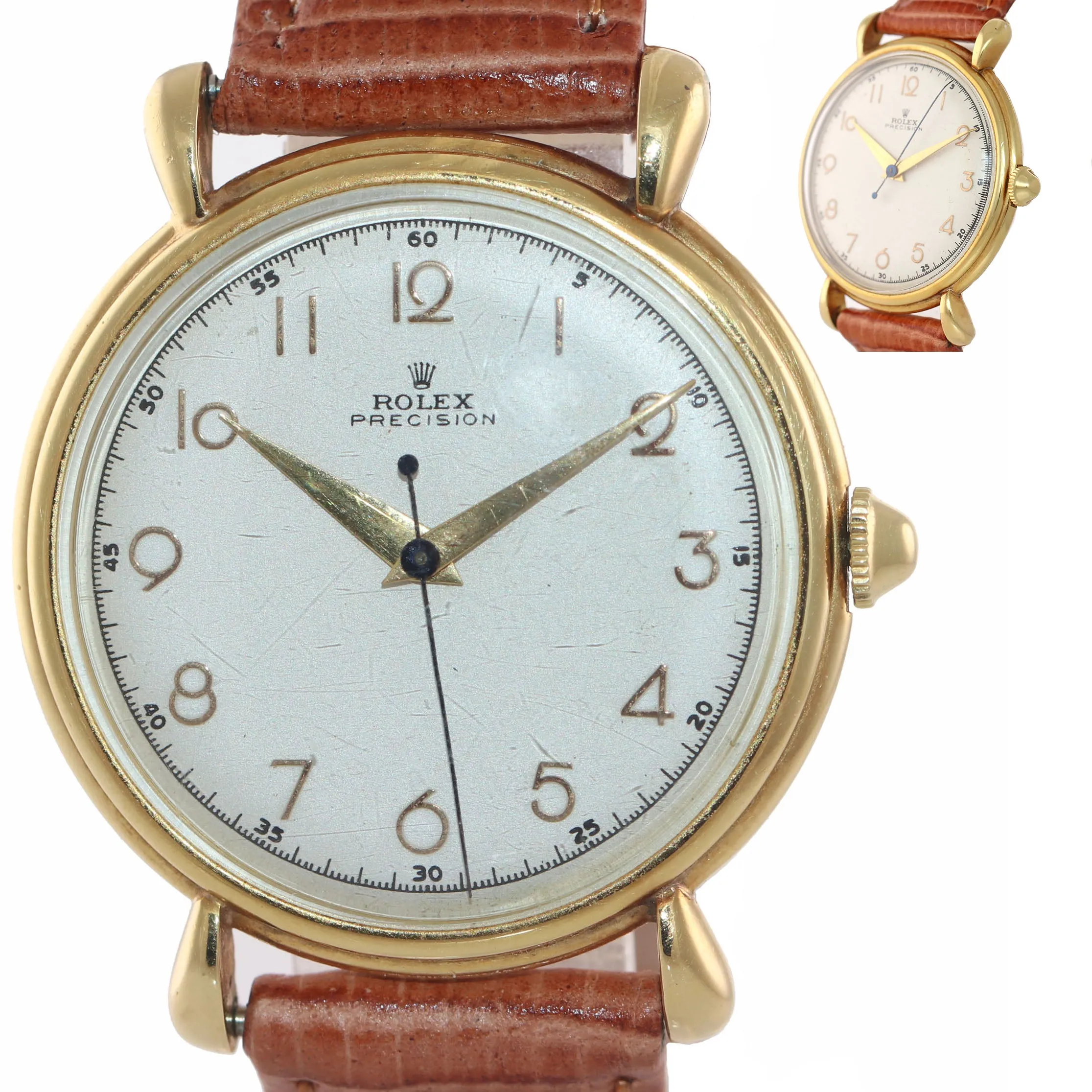 VTG Rolex Precision Solid 18k Yellow Gold 4516 33mm Tear Drop Arabic Dial Watch