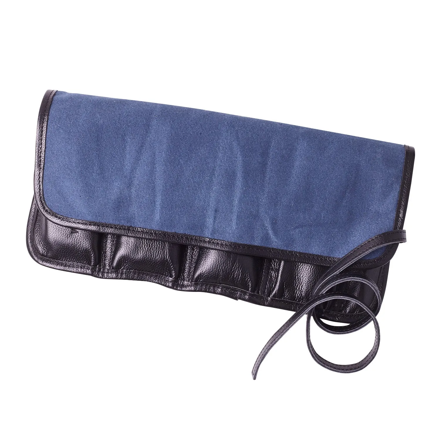 W&S Watch Roll - Black Leather | Blue Canvas - 4 Slot