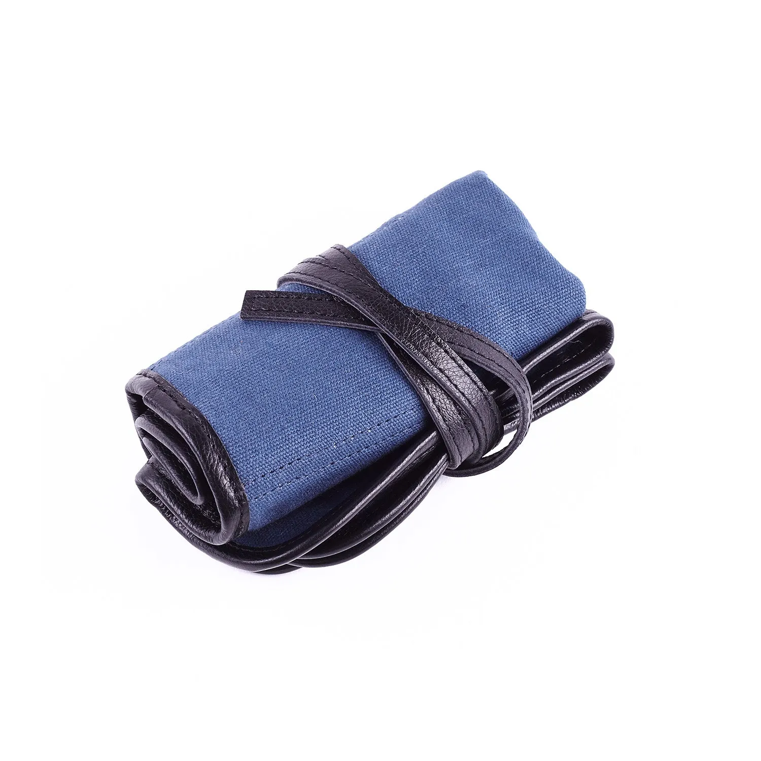 W&S Watch Roll - Black Leather | Blue Canvas - 4 Slot