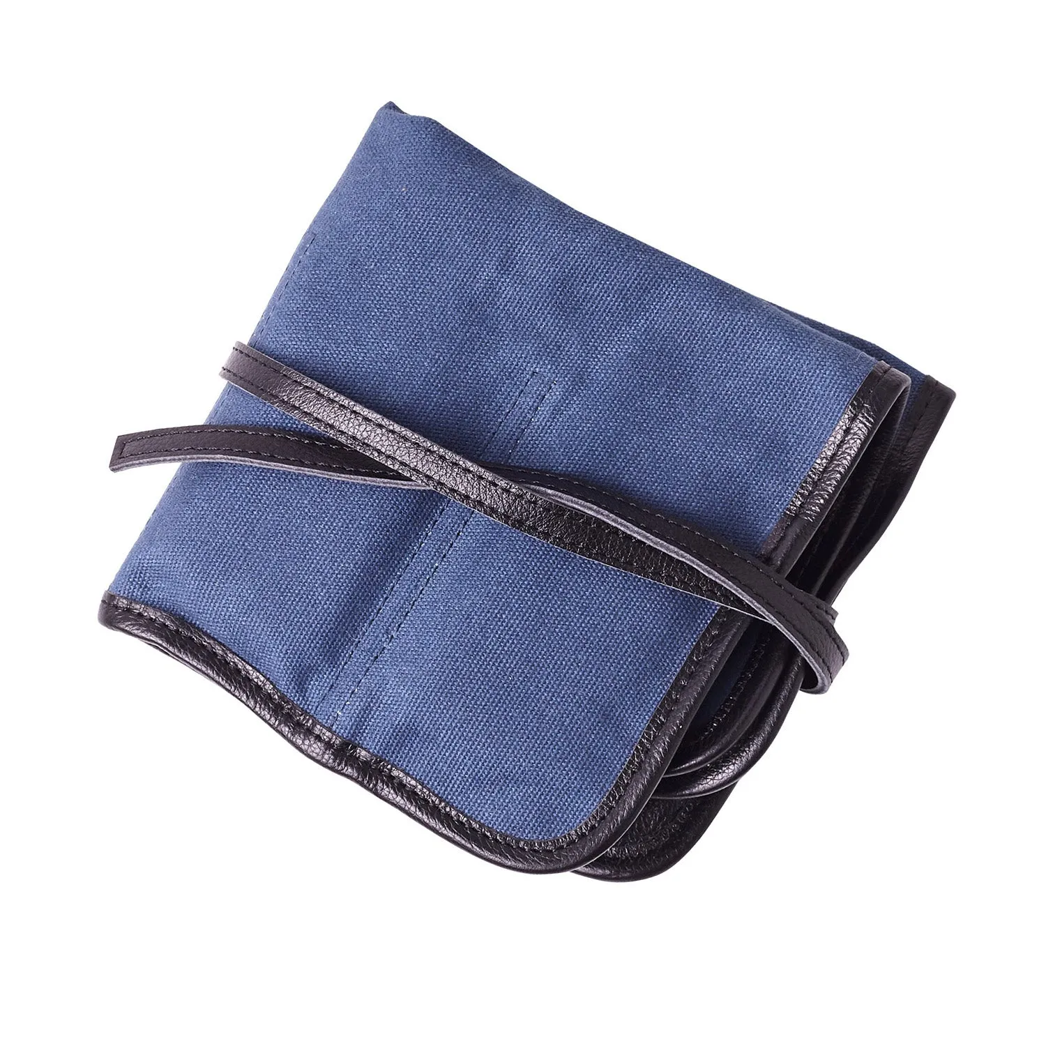 W&S Watch Roll - Black Leather | Blue Canvas - 4 Slot