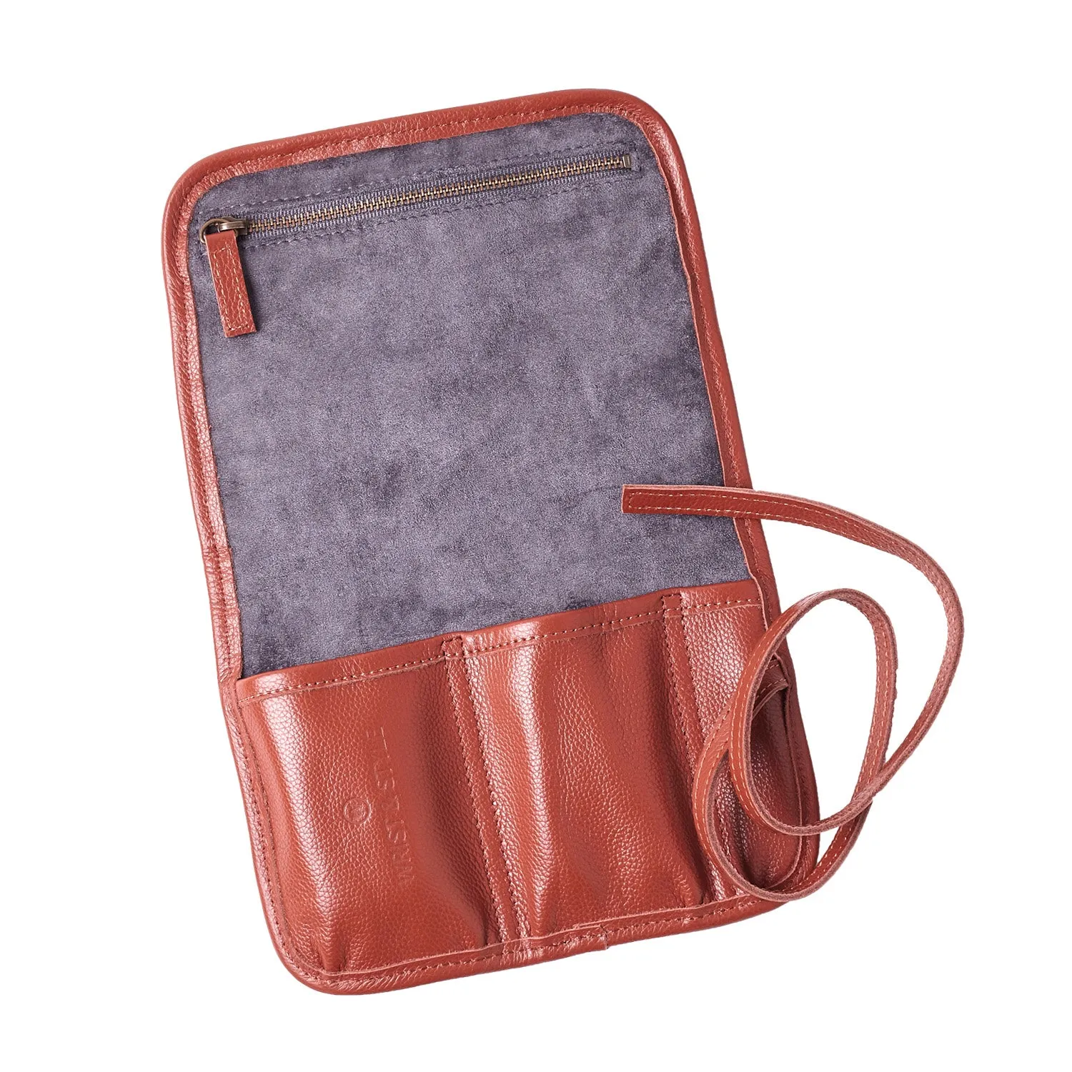 W&S Watch Roll - Brown Leather | Grey Wool - 2 Slot