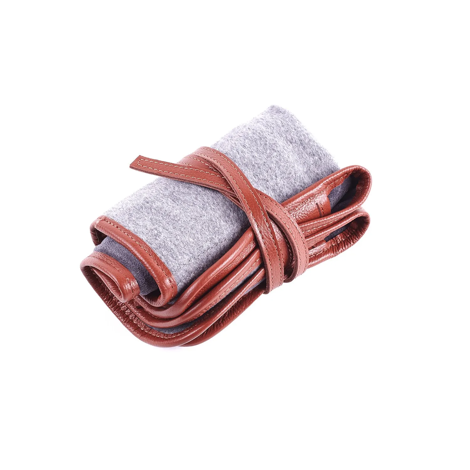 W&S Watch Roll - Brown Leather | Grey Wool - 2 Slot