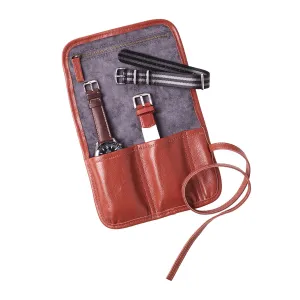 W&S Watch Roll - Brown Leather | Grey Wool - 2 Slot