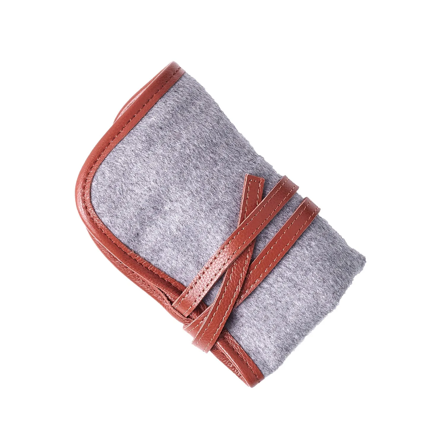 W&S Watch Roll - Brown Leather | Grey Wool - 2 Slot