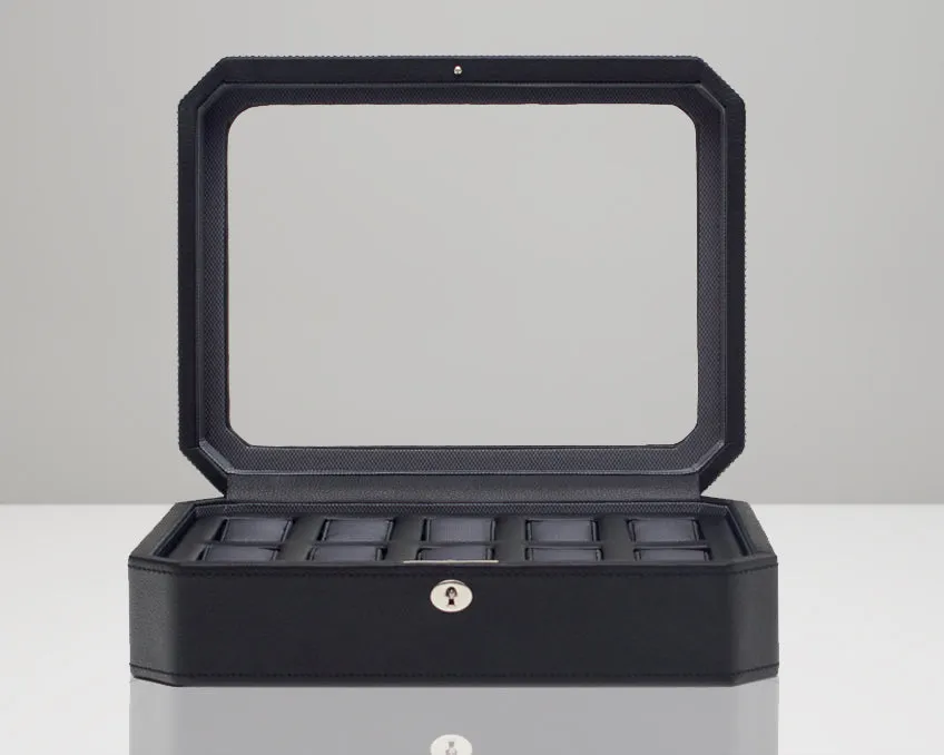WOLF Windsor 10 Piece Watch Box with Cover (Black)