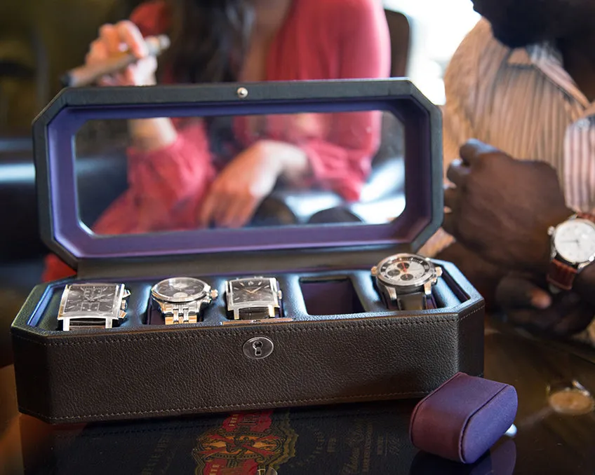 WOLF Windsor 5 Piece Watch Box with Cover (Black/Purple)