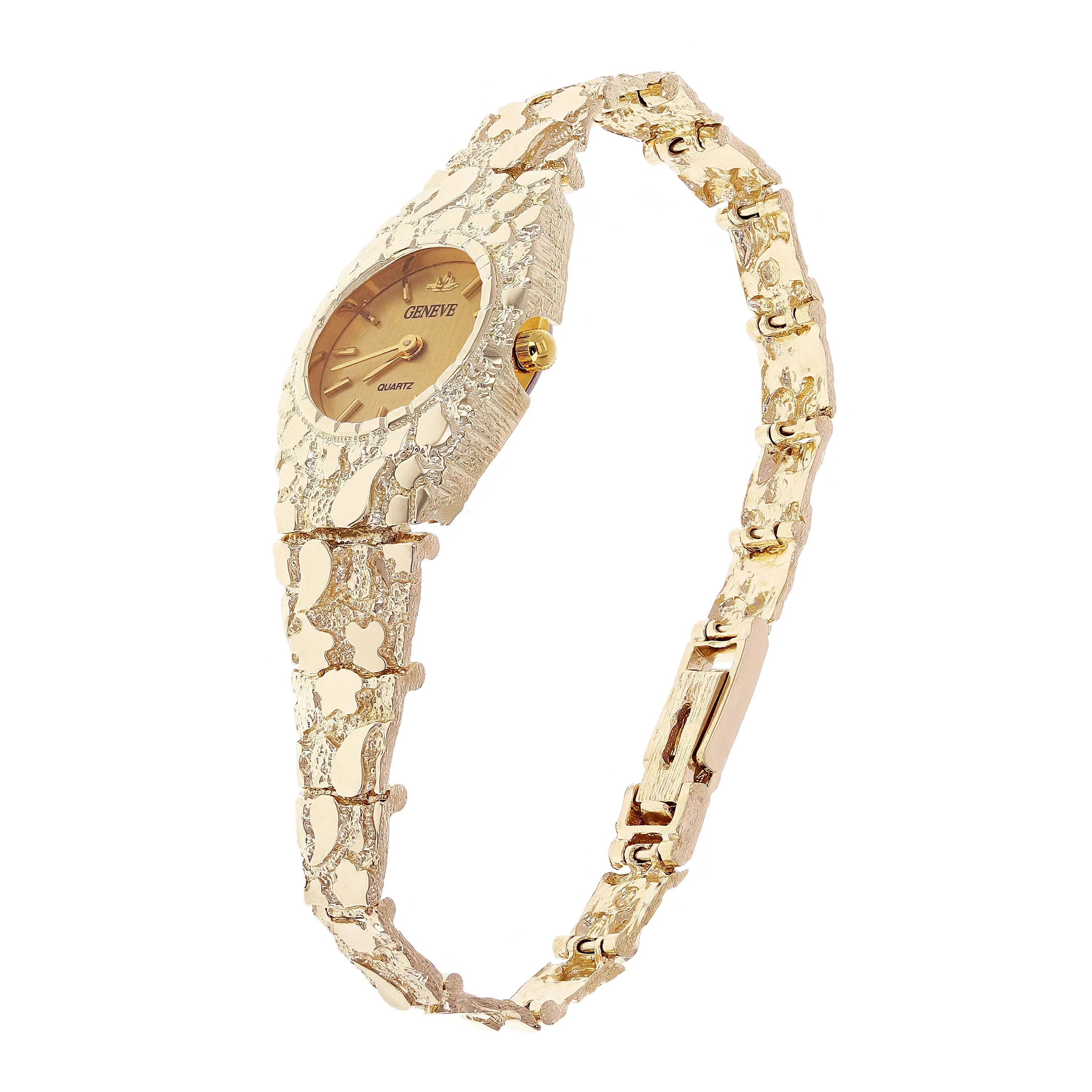 Women's 10k Yellow Gold Nugget Link Bracelet Geneve Wrist Watch 8" 29.6 grams