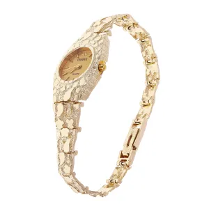Women's 10k Yellow Gold Nugget Link Bracelet Geneve Wrist Watch 8" 29.6 grams