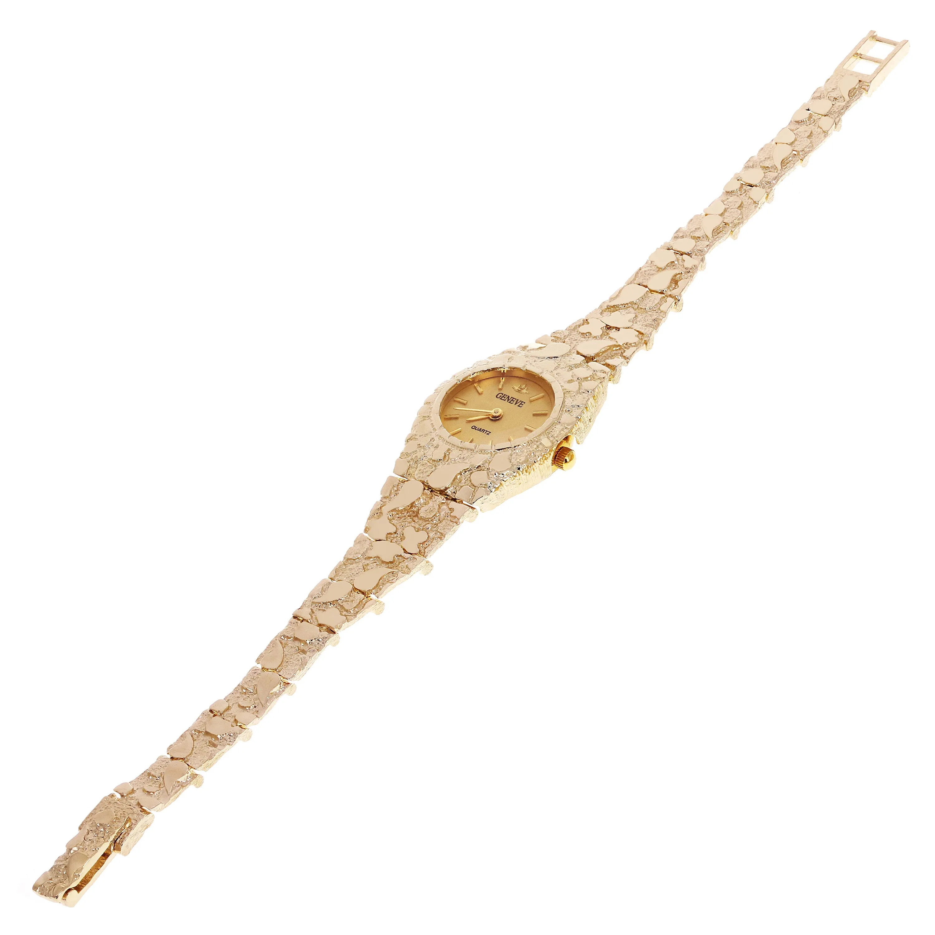 Women's 10k Yellow Gold Nugget Link Bracelet Geneve Wrist Watch 8" 29.6 grams