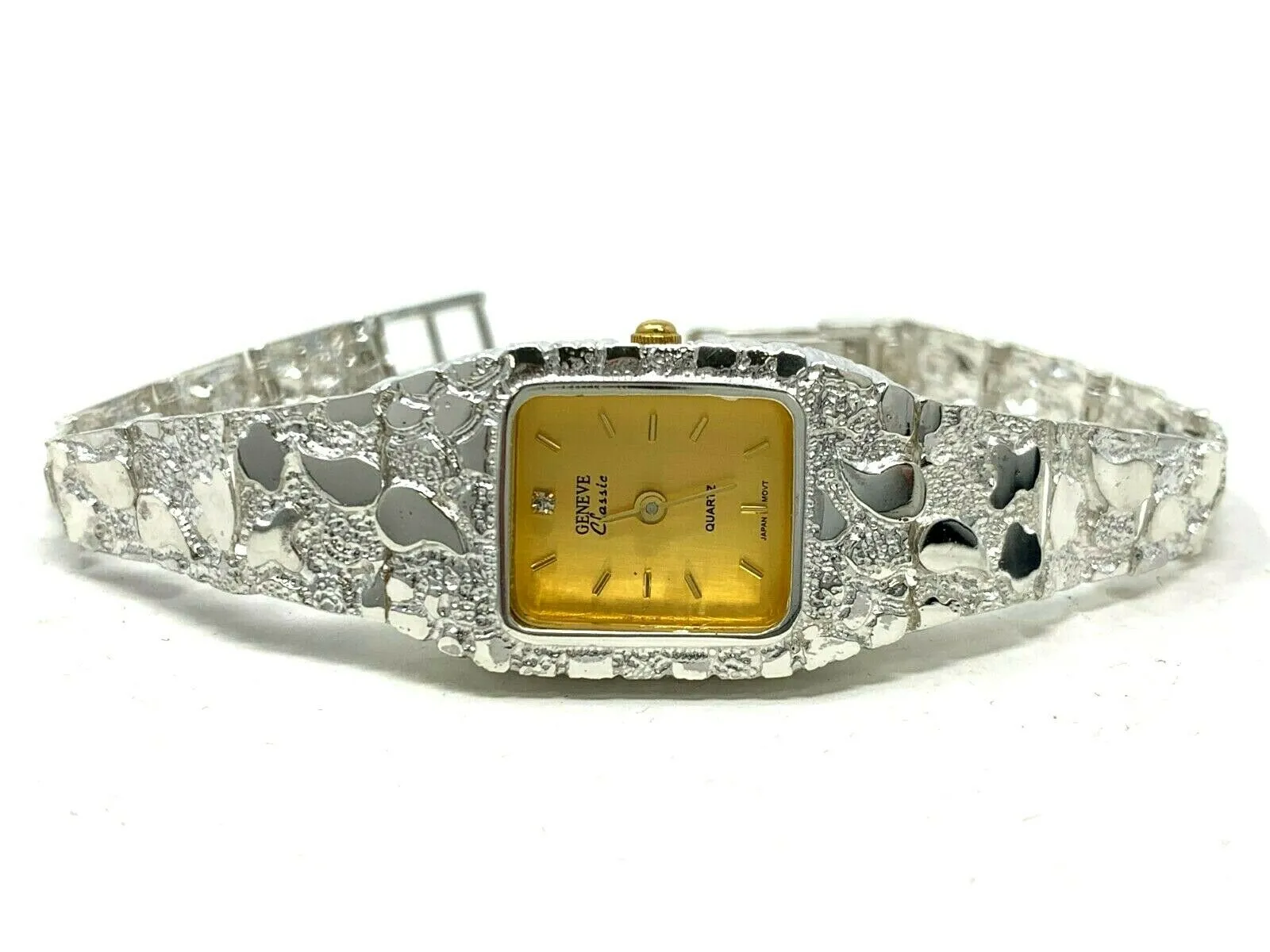 Women's 925 Sterling Silver Nugget Link Geneve Wrist Watch 6.5-7" 24.7 grams