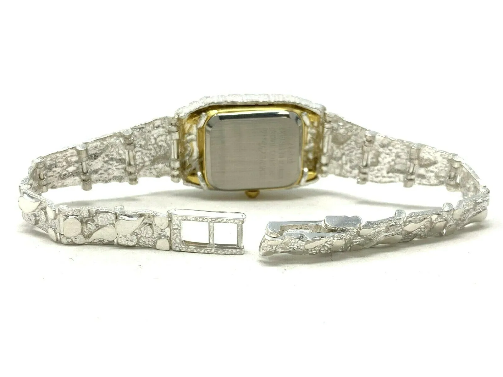 Women's 925 Sterling Silver Nugget Link Geneve Wrist Watch 6.5-7" 24.7 grams