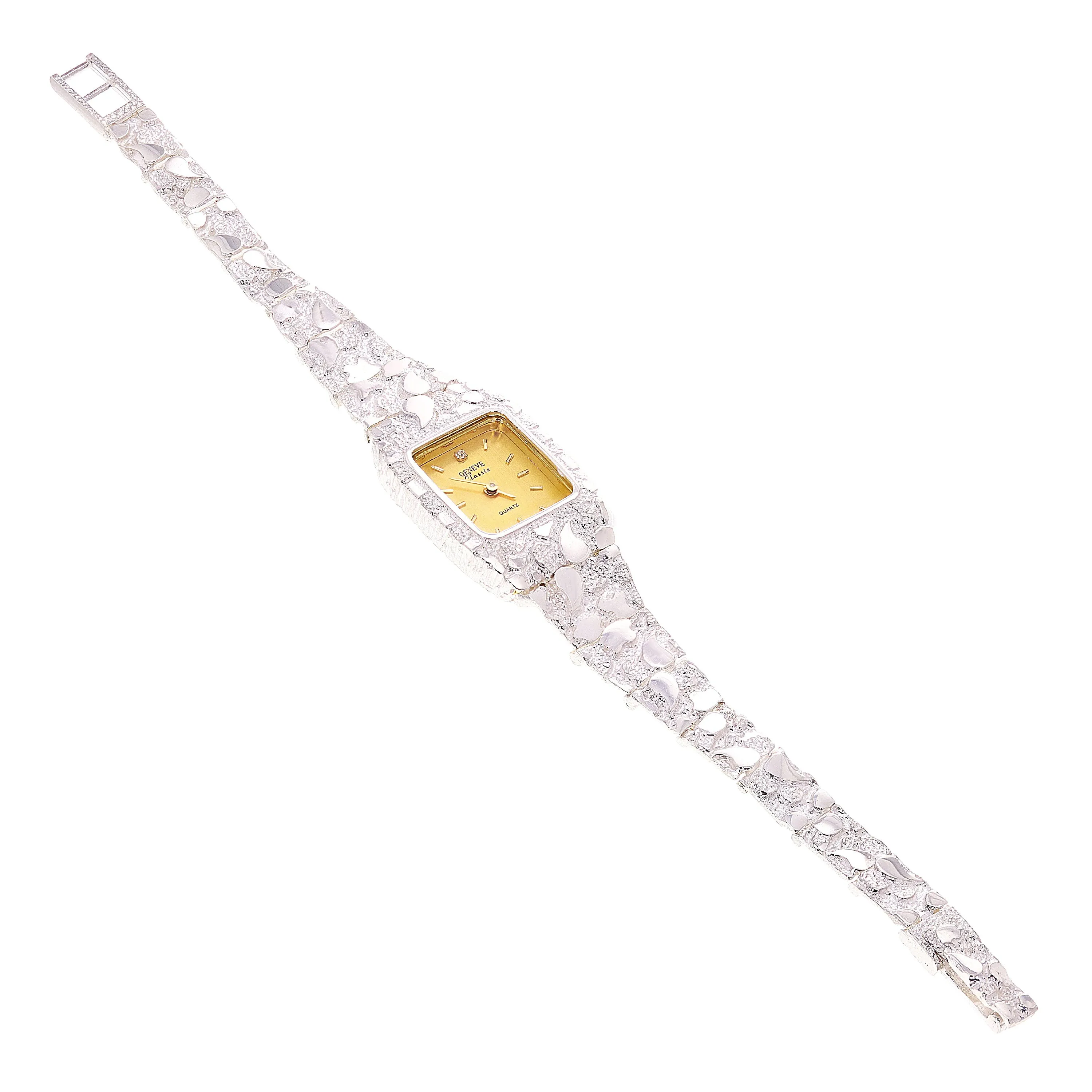 Women's 925 Sterling Silver Nugget Link Geneve Wrist Watch 6.5-7" 24.7 grams