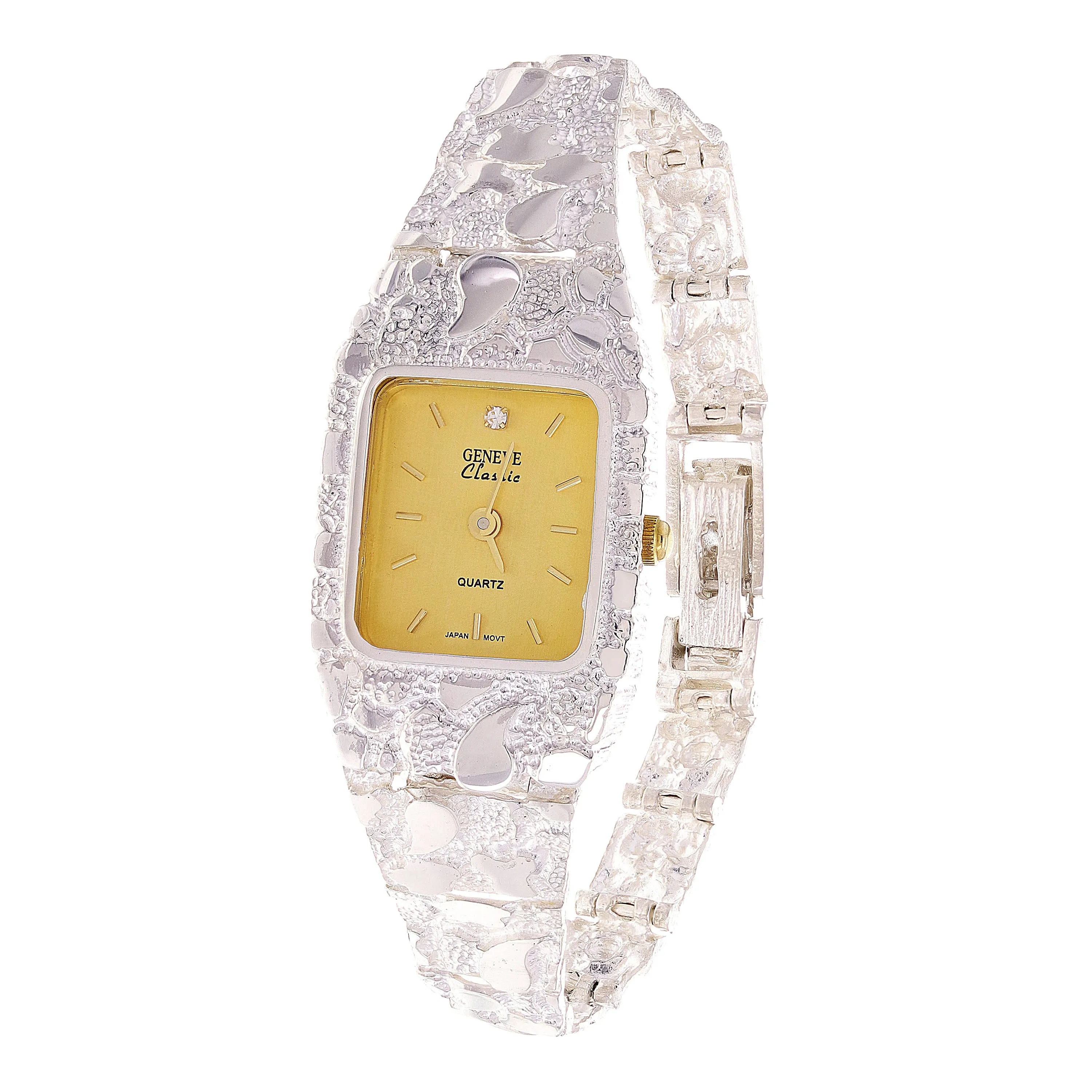 Women's 925 Sterling Silver Nugget Link Geneve Wrist Watch 6.5-7" 24.7 grams
