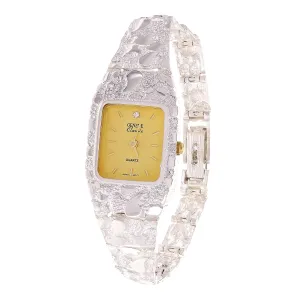 Women's 925 Sterling Silver Nugget Link Geneve Wrist Watch 6.5-7" 24.7 grams