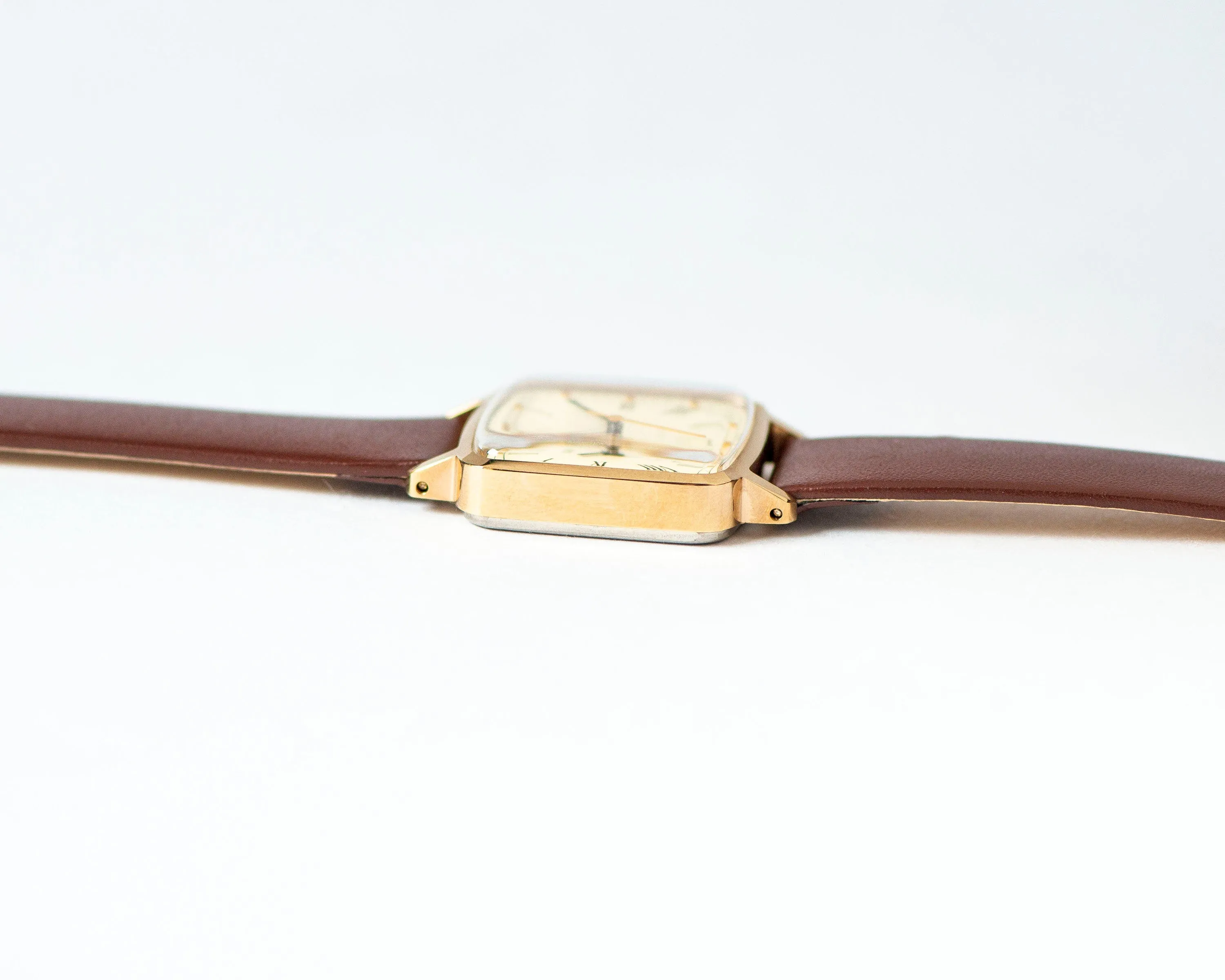 Women's watch unused tank Roman numerals Dawn vintage, square watch gold plated, women's watch classic jewelry gift, new luxury leather band