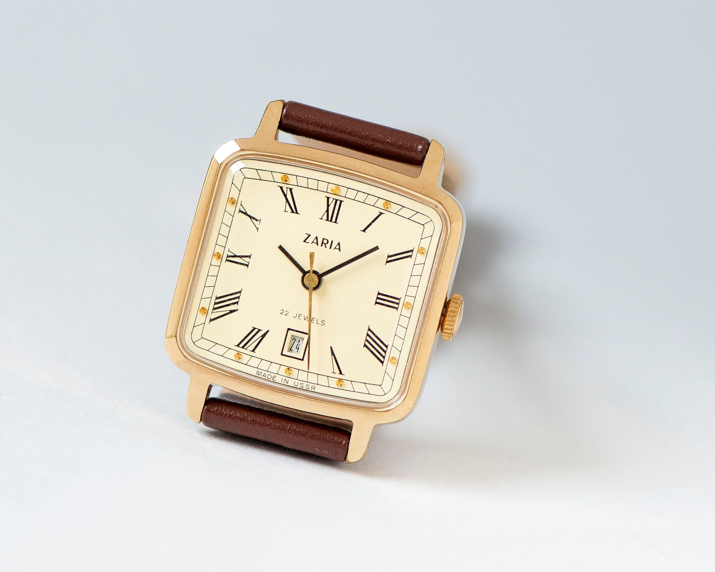 Women's watch unused tank Roman numerals Dawn vintage, square watch gold plated, women's watch classic jewelry gift, new luxury leather band