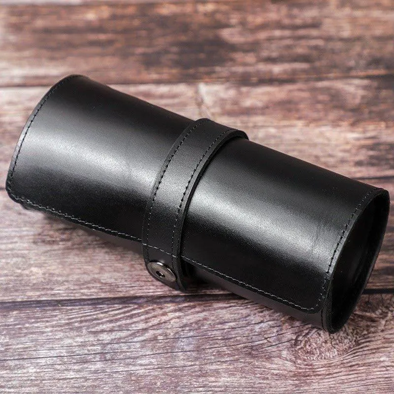 Woosir Leather Black Watch Roll Case for 3 Watches