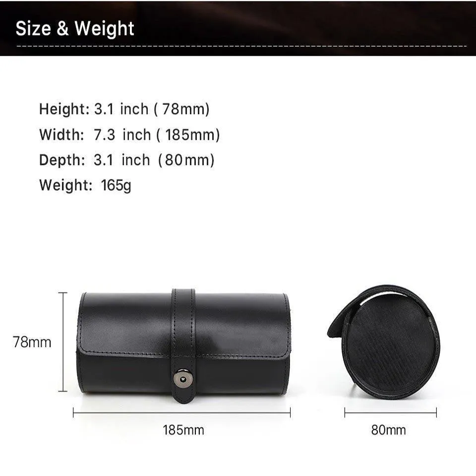 Woosir Leather Black Watch Roll Case for 3 Watches