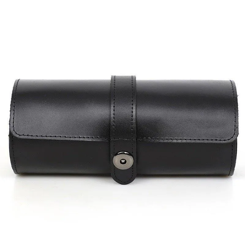 Woosir Leather Black Watch Roll Case for 3 Watches
