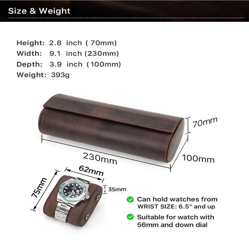 Woosir Leather Watch Roll Case for Men for 3 Watches