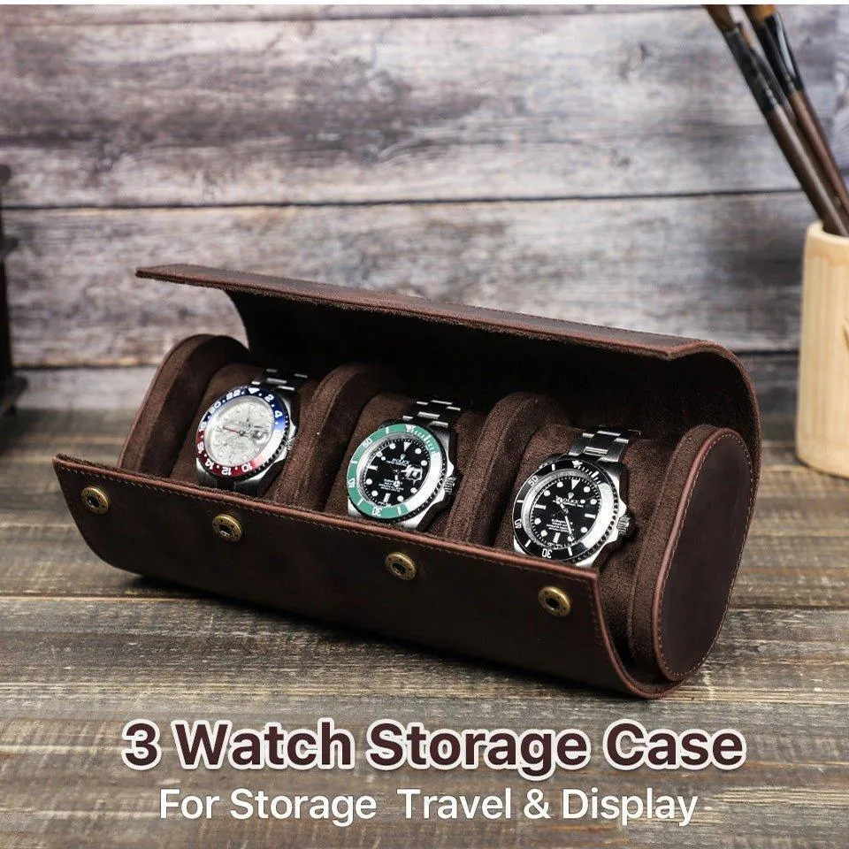 Woosir Leather Watch Roll Case for Men for 3 Watches