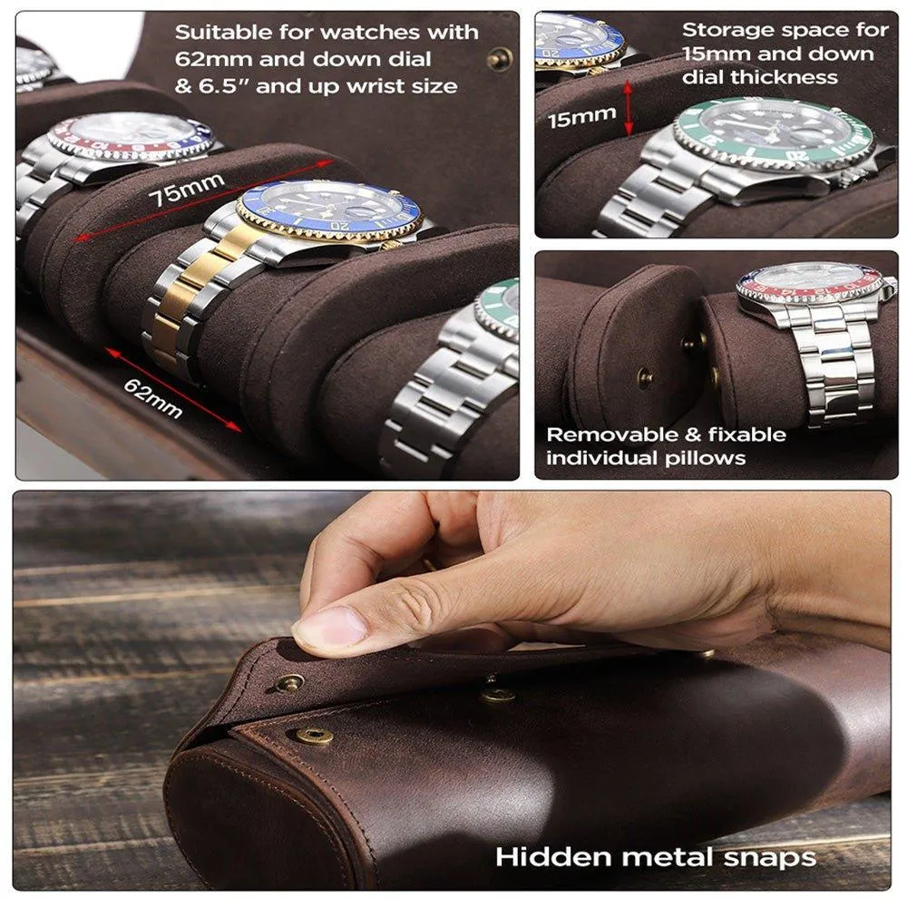 Woosir Leather Watch Roll Case for Men for 3 Watches