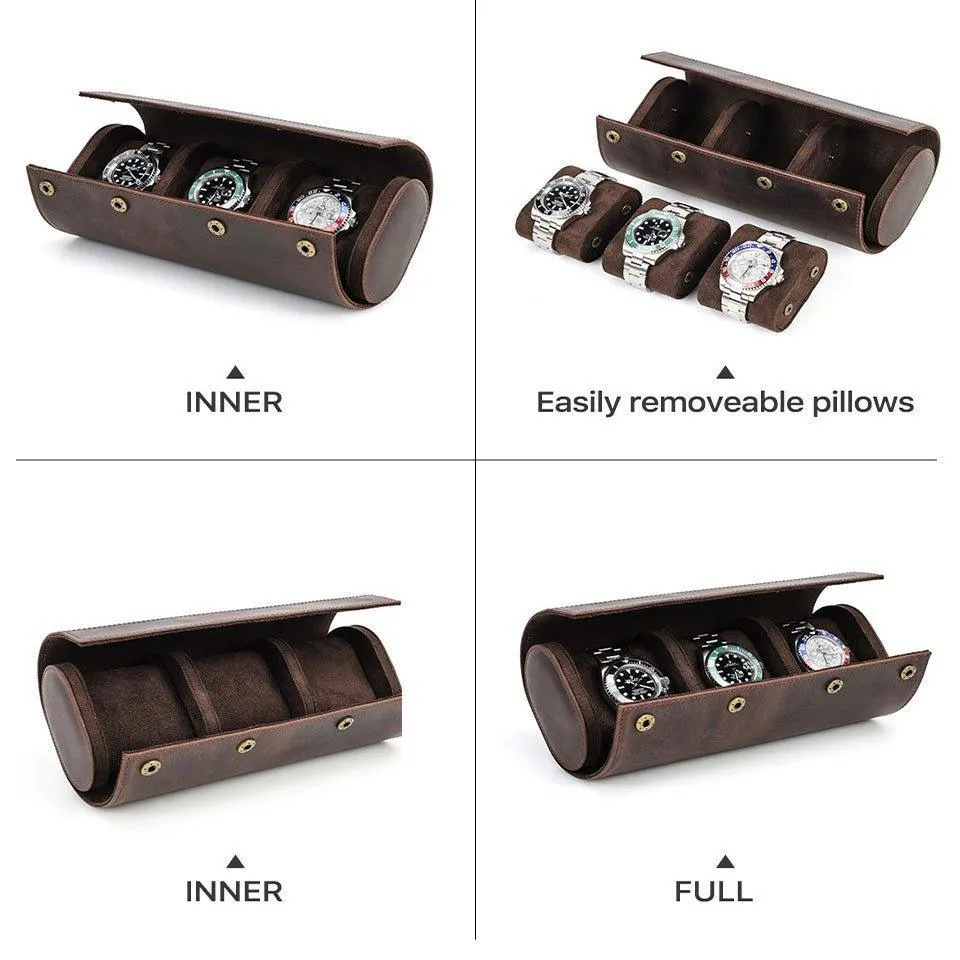 Woosir Leather Watch Roll Case for Men for 3 Watches