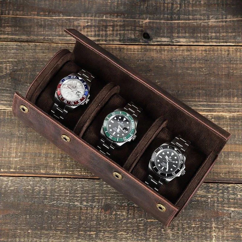 Woosir Leather Watch Roll Case for Men for 3 Watches