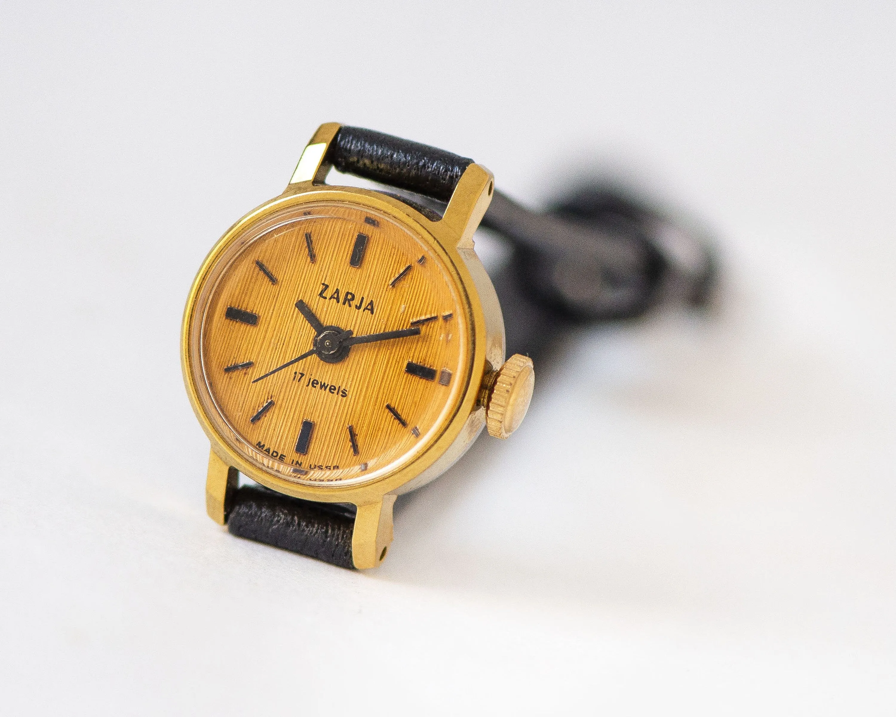 Wristwatch for woman Dawn yellow dial, vintage micro watch women gold shade classic jewelry gift, delicate watch, new premium leather strap