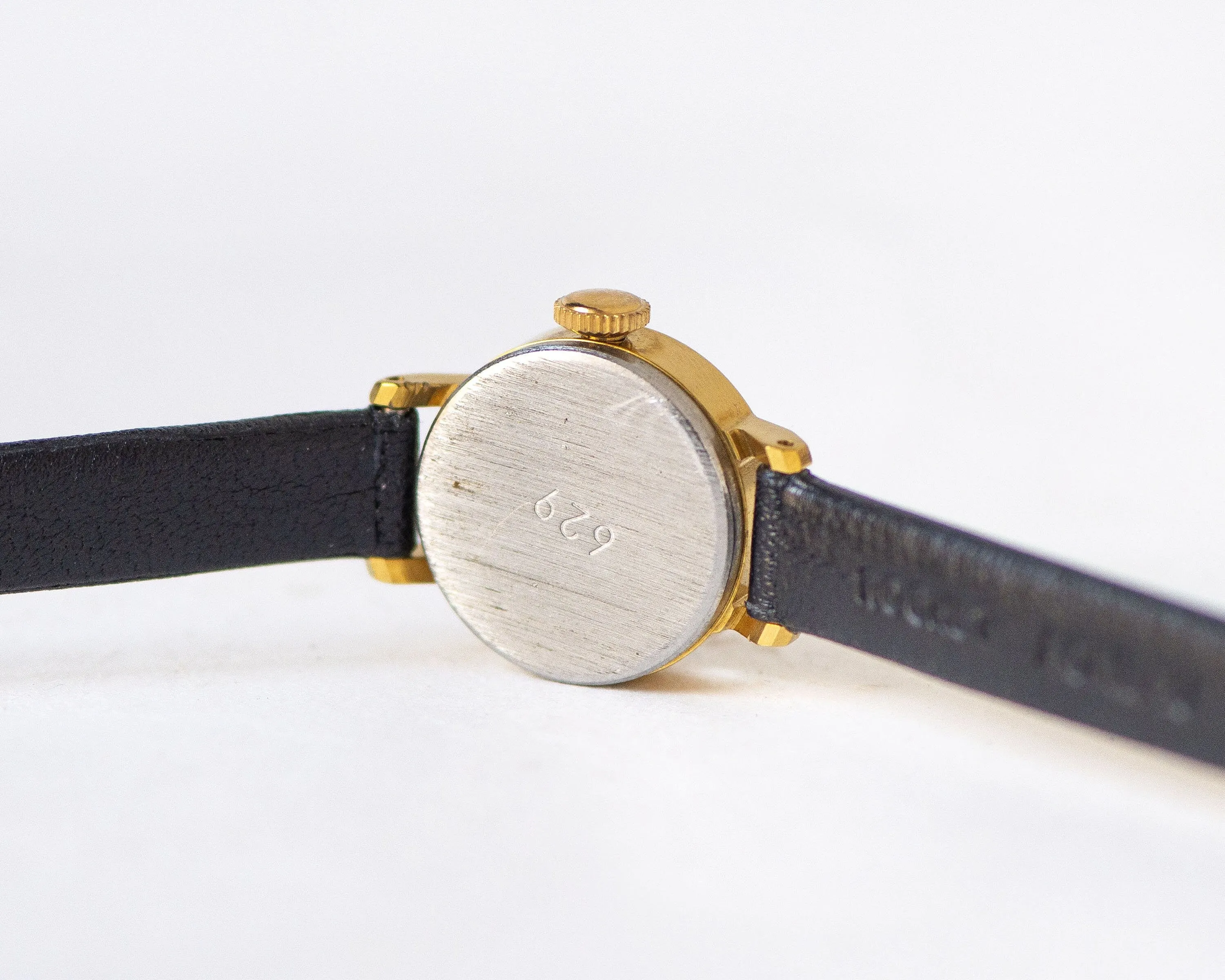 Wristwatch for woman Dawn yellow dial, vintage micro watch women gold shade classic jewelry gift, delicate watch, new premium leather strap